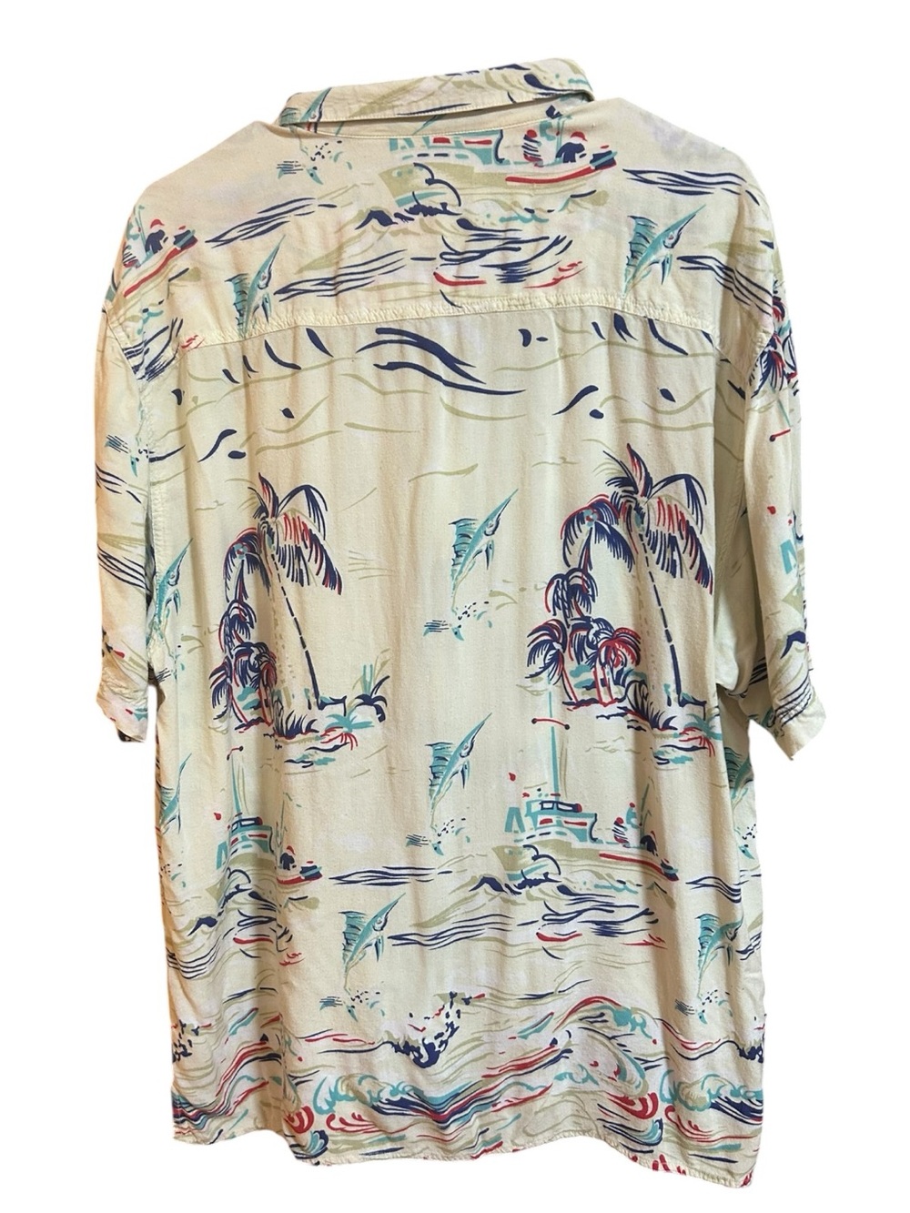 Vintage Thums Up Cream Tropical Button-Up Hawaiian Shirt large - Picture 2 of 4